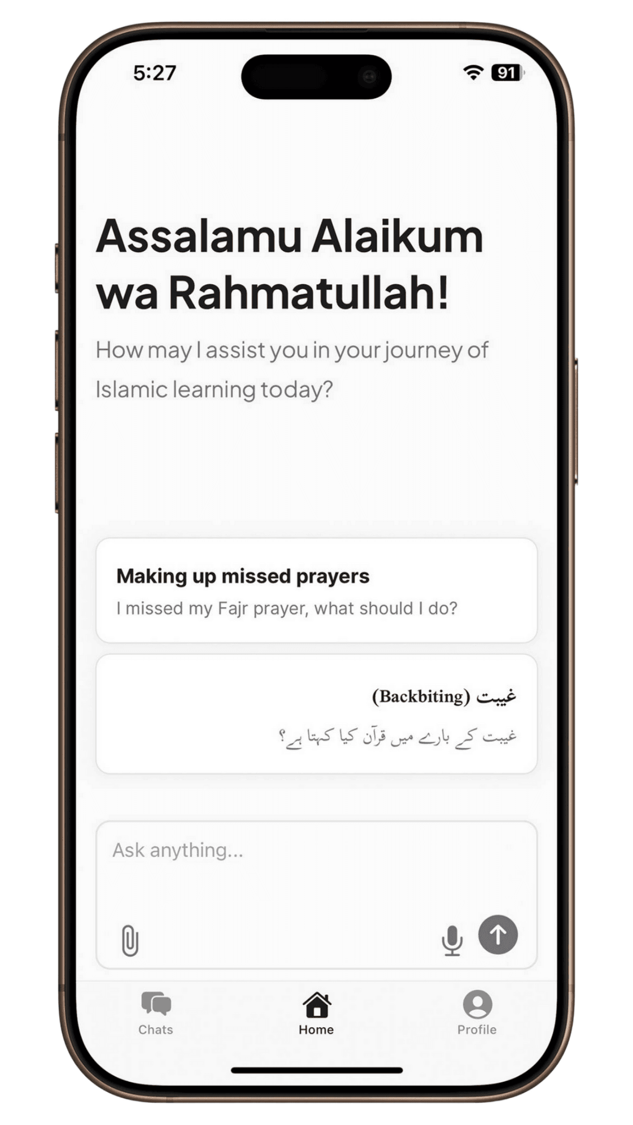 The Noble Islam app interface on a phone
